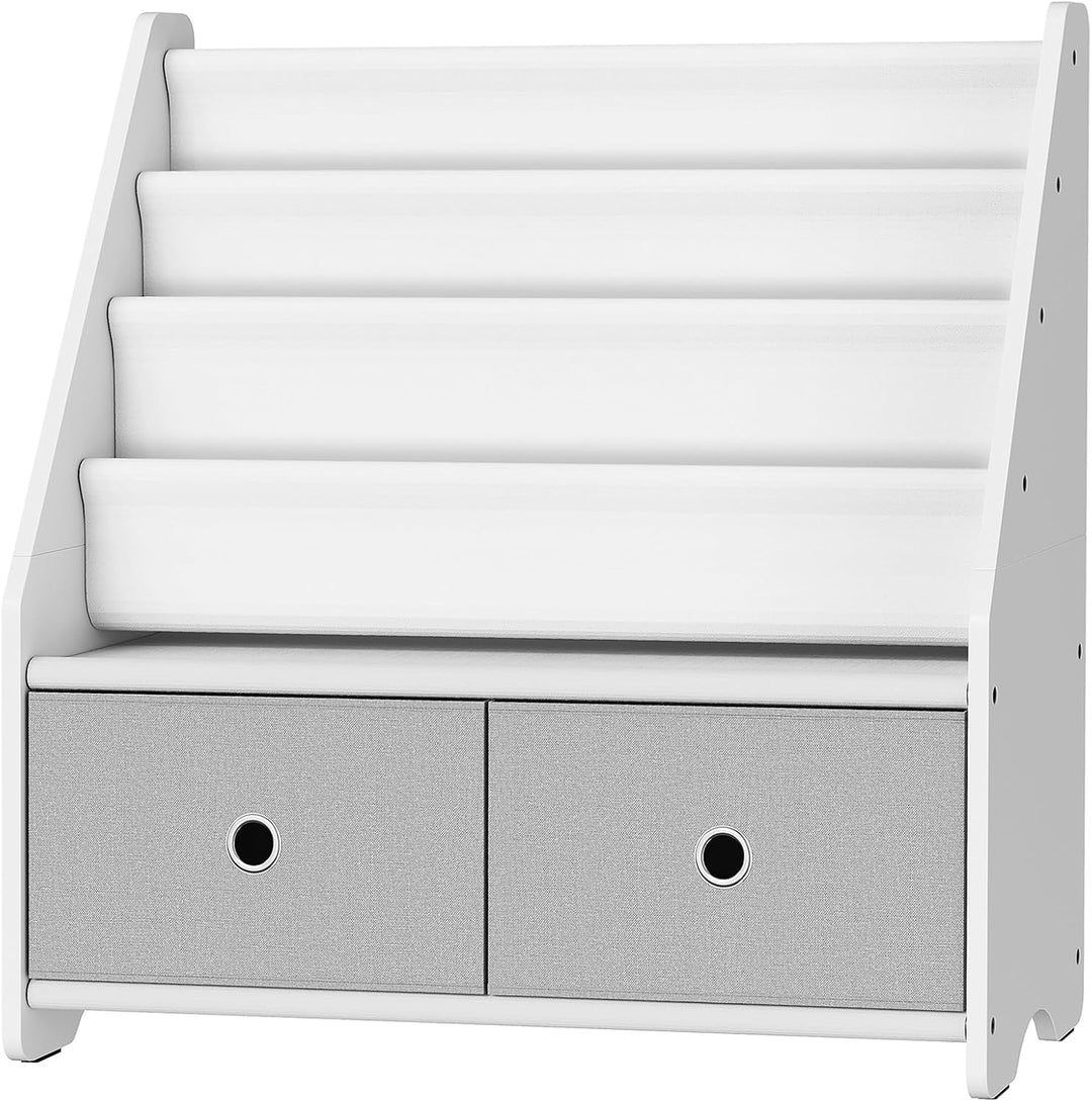 Kinder Bücherregal, Kinderregal, Spielzeug-Organizer, mit 3 Stofffächern und 2 herausziehbaren Spiel