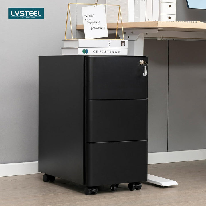 Aktenschrank mit 3 Schubladen und Schloss, Schwarz, OFC332B01, Schwarz 53,7cm H*30,0 cm W-3 Schublad
