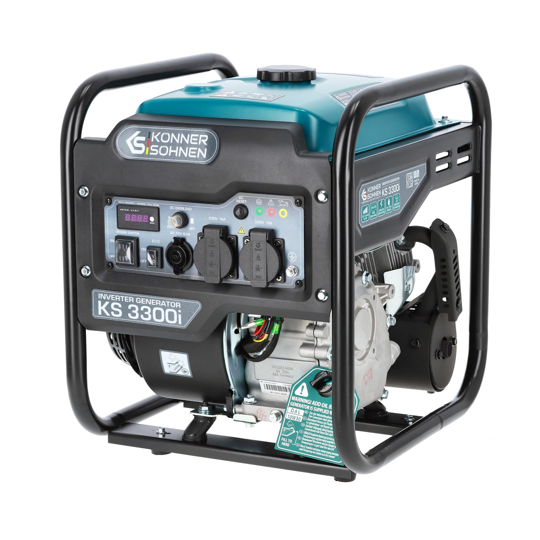 Könner & Söhnen KS 3300i. Benzin-Invertergenerator 3300W, stromerzeuger mit 2xSchuko 230V, notstromg