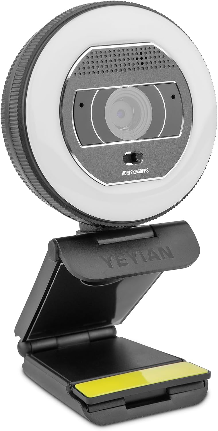 Yeyian Webcam-Streaming Autofokus Dual-Mikrofon-Rauschunterdrückung | 2K 2560x1440 30FPS | LED-Ringl