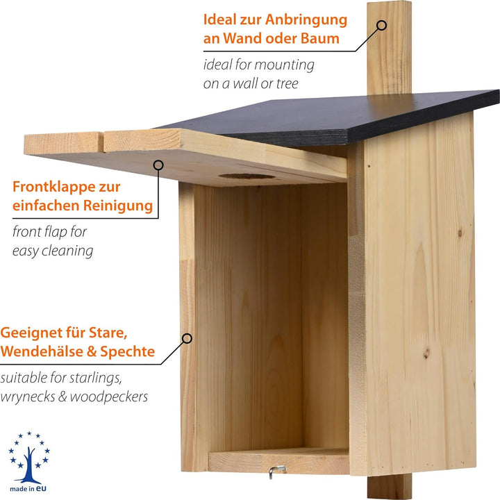 dobar® Klassischer Nistkasten für Stare und Spechte - Vogelbrutkasten zum Aufhängen - 22 x 25 x 32 c