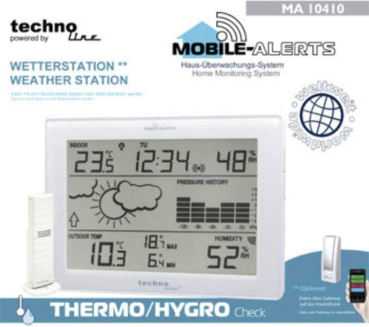 Technoline MA 10410 Wetterstation mit Anbindung zum MOBILE ALERTS Haus-Überwachungs-System, Weiss Si