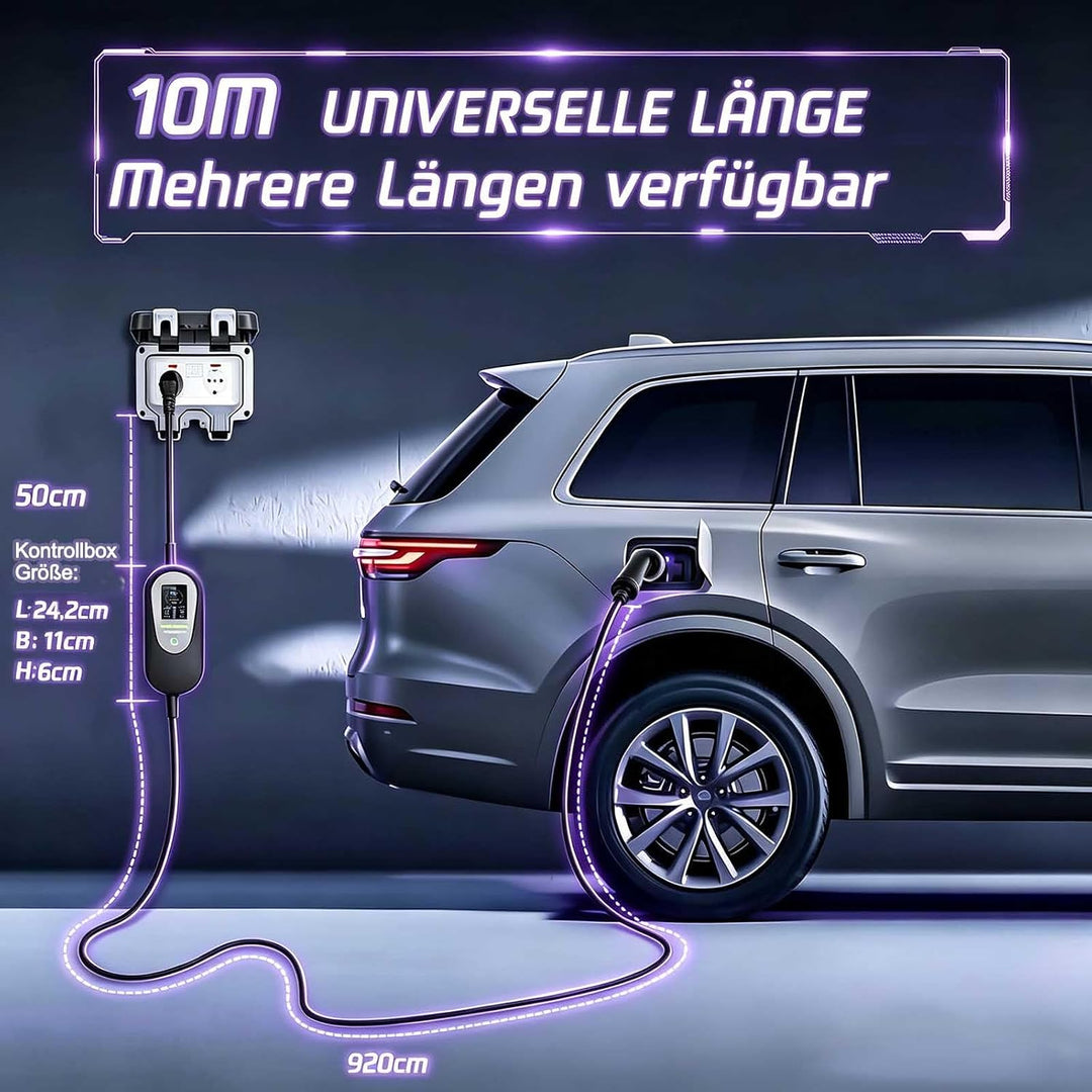 Ladekabel Elektroauto Typ 2 Schuko 10M【8-13A,1-phasig】 Tragbares EV Ladekabel Typ 2 Schuko Ladegerät