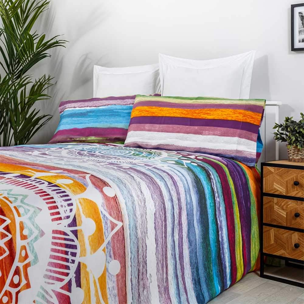 COTTON ARTean Bettwäsche-Set, Mandala, Aquarell, 90 x 190/200 cm, 50 % Baumwolle, 50 % Polyester. Ca