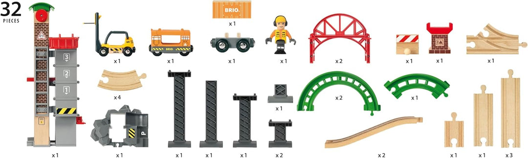 BRIO World 33887 Grosses Lagerhaus-Set mit Aufzug - Zubehör Holzeisenbahn - Konstruktionsspielzeug e