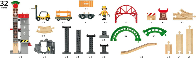 BRIO World 33887 Grosses Lagerhaus-Set mit Aufzug - Zubehör Holzeisenbahn - Konstruktionsspielzeug e