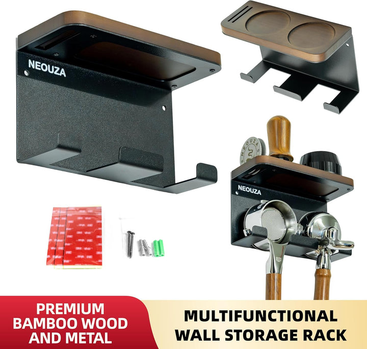 NEOUZA Espressozubehör-Halter, wandmontierter Organizer für Kaffeestampfer, Verteiler, Siebträger, P