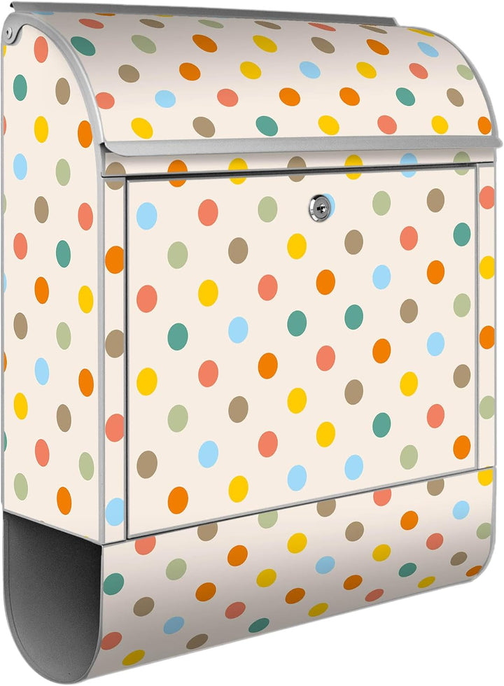 banjado® Design Briefkasten mit Motiv Bunte Punkte 39x47x14cm &amp; 2 Schlüssel - Briefkasten Stahl Silb
