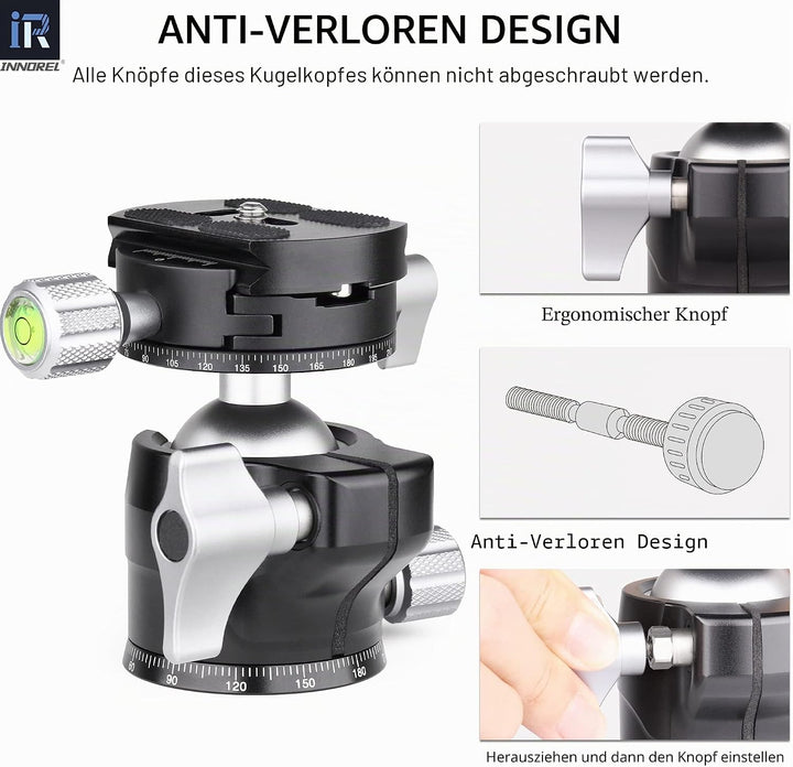 INNOREL G34 Low Profile Stativ-Kugelkopf Doppelter Panorama-Metall-Kamerastativ-Kugelkopf mit 1/4" A