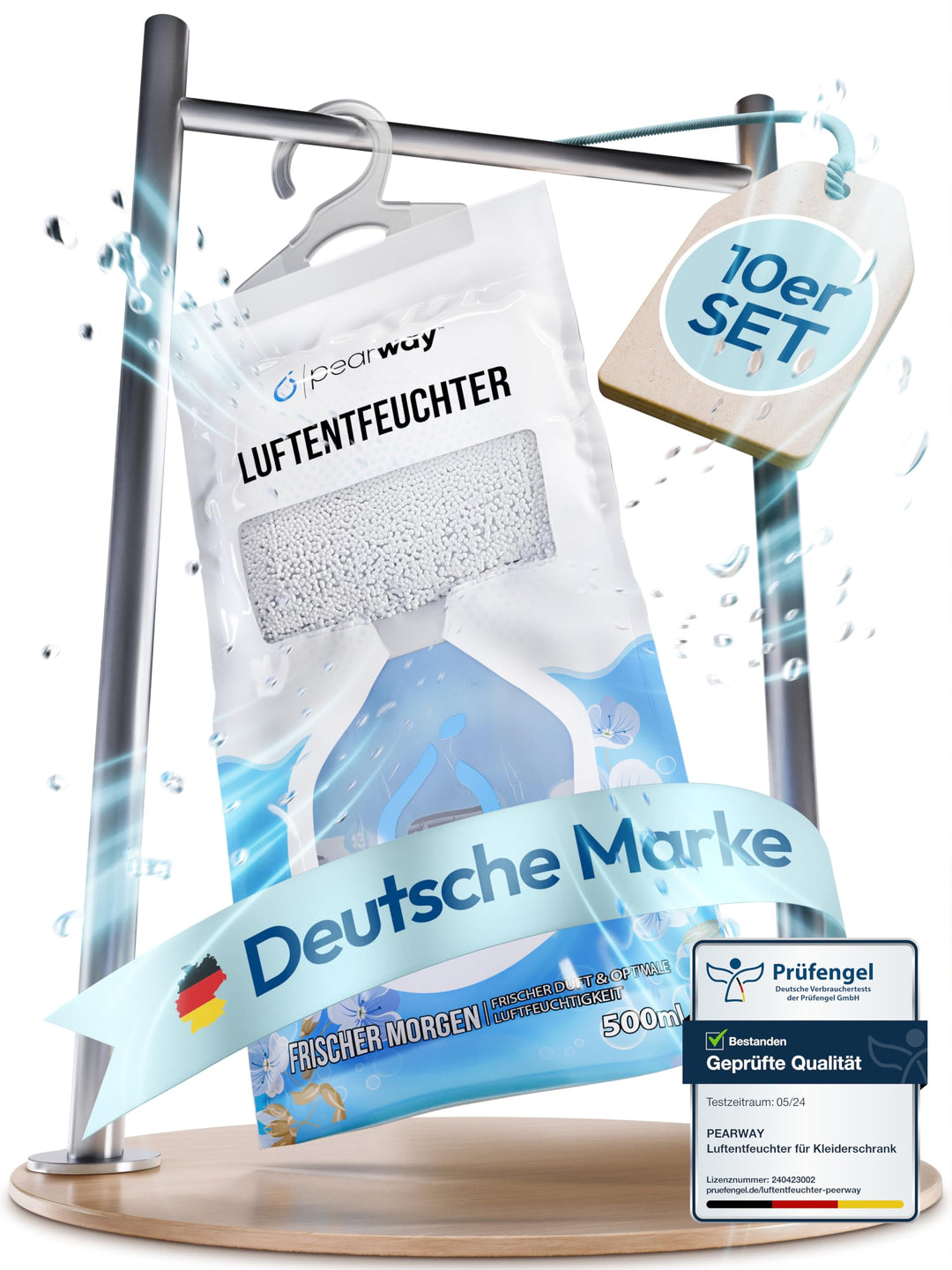 PEARWAY 10x Schrank Entfeuchter 500ml I Feuchtigkeits Beutel Frischer Morgen I Entfeuchter Schrank I