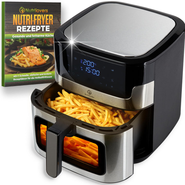 Nutrilovers Heissluftfritteuse NUTRI-FRYER EDELSTAHL XXL 8L, 2000W, Airfryer Edelstahl mit LED Touch