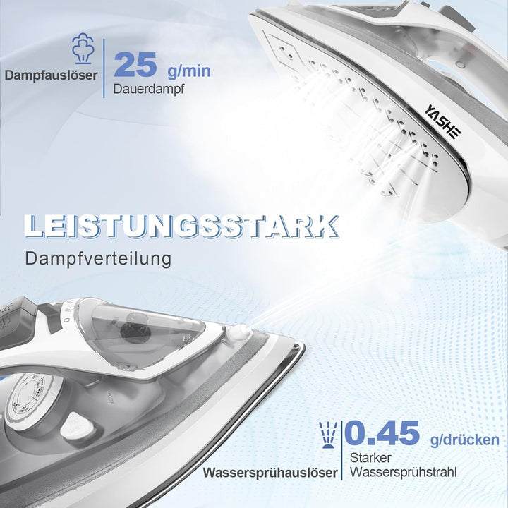 2300W Dampfbügeleisen mit Schnell Aufheizender Antihaft Bügelsohle, 300ml Wassertank, Konstante Damp
