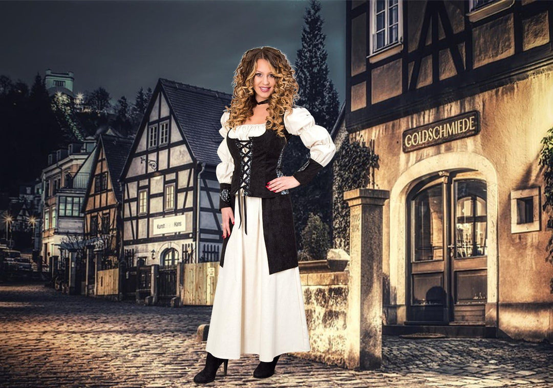 KarnevalsTeufel Mittelalter Kleid 2-TLG. Gewand Kleid Kostüm für Damen Faschingskleid Bluse Rock (38