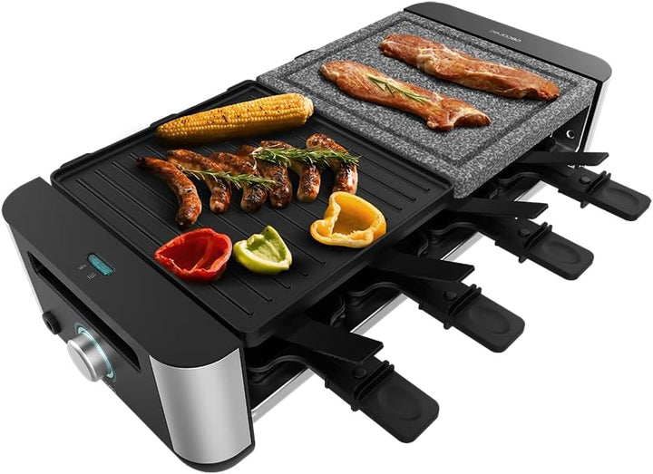 Cecotec Raclette Cheese&Grill 16000 Inox MixGrill, 8 Personen, 1400 W Grill, einstellbares Thermosta