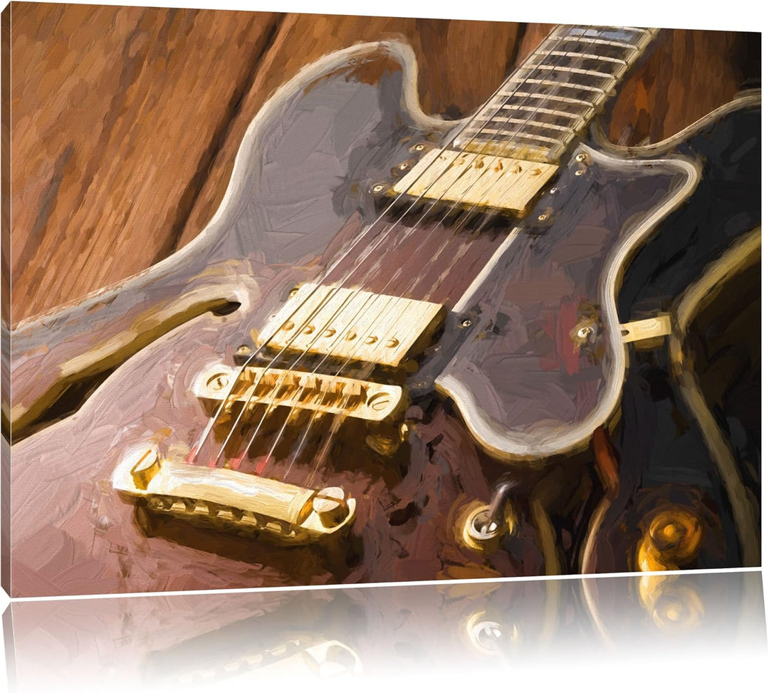 E-Gitarre Pinsel Effekt, Format: 100x70 auf Leinwand, XXL riesige Bilder fertig gerahmt mit Keilrahm