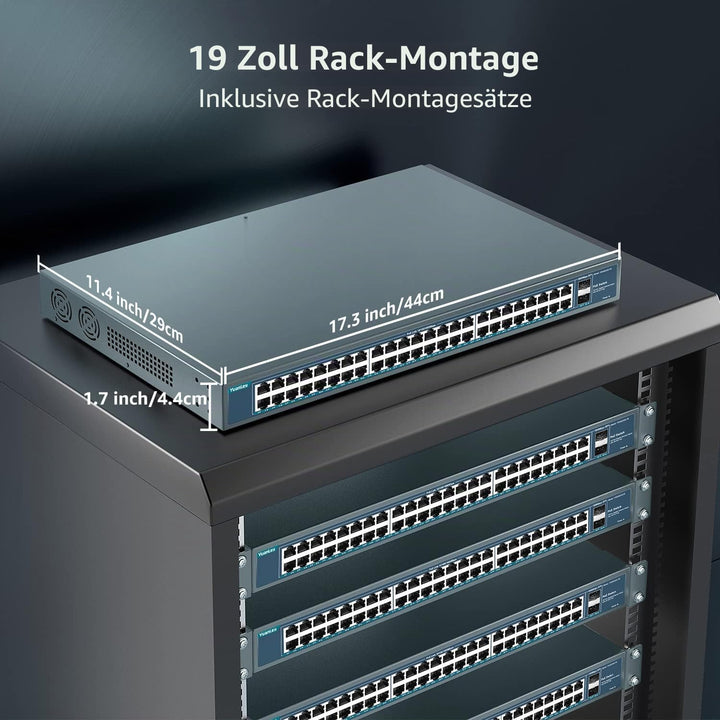 YuanLey 48 Port Gigabit PoE Switch Unmanaged mit 2 1000Mbps SFP Uplink, 50 Port 802.3af/at 800W High
