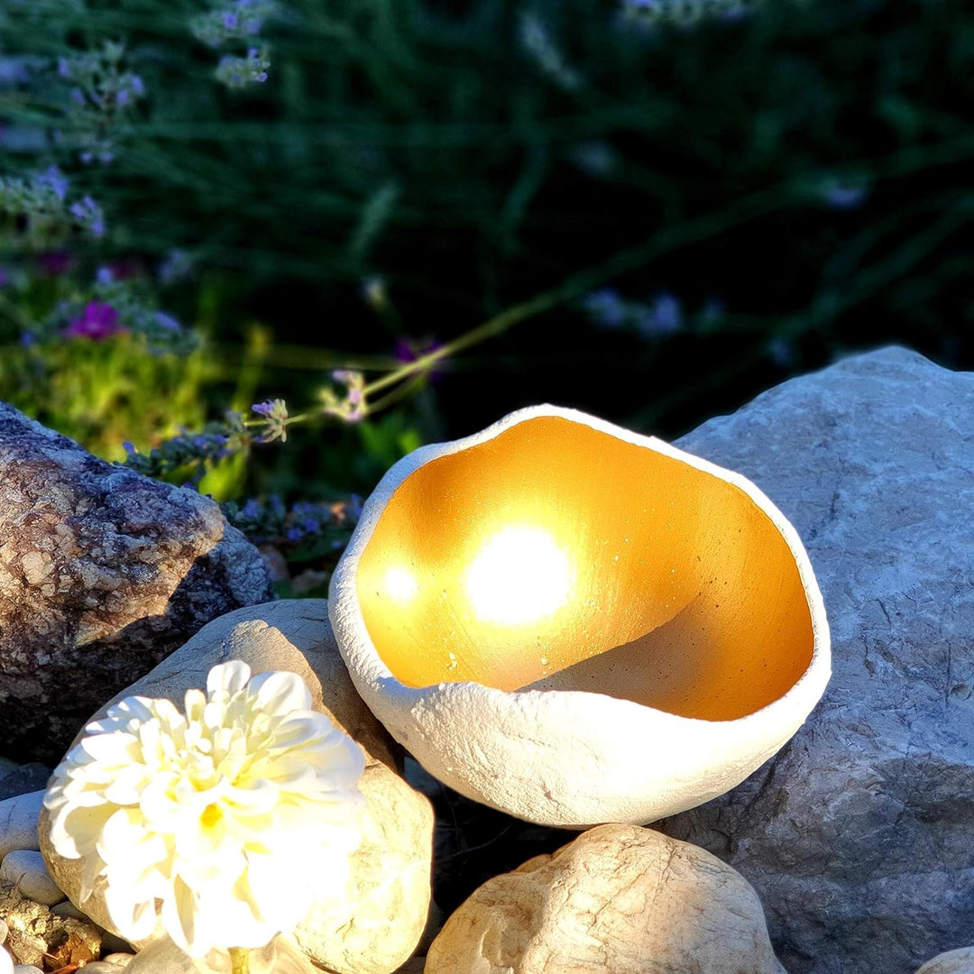 Lichtschale gold - M (20cm) - Beton weiss - Unikat handmade - Windlicht - Geburtstagsgeschenk - Deko