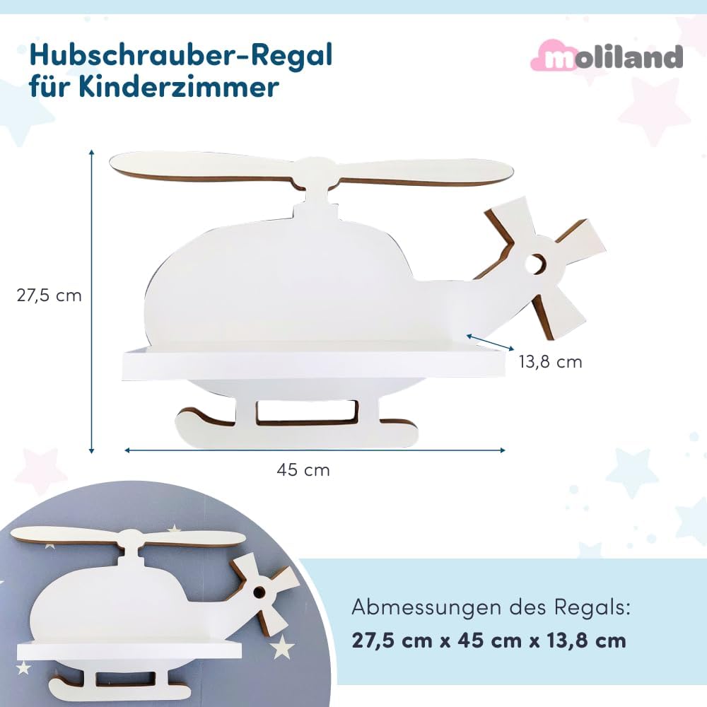 Regal Helicopter Hubschrauber | Weisses Hängendes Regal als Dekoration für Kinderzimmer | Skandinavi
