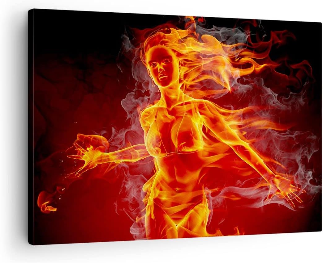 Bilder auf Leinwand Frau Flammen Illustration Leinwandbild 70x50cm Wandbilder Dekoration Wohnzimmer
