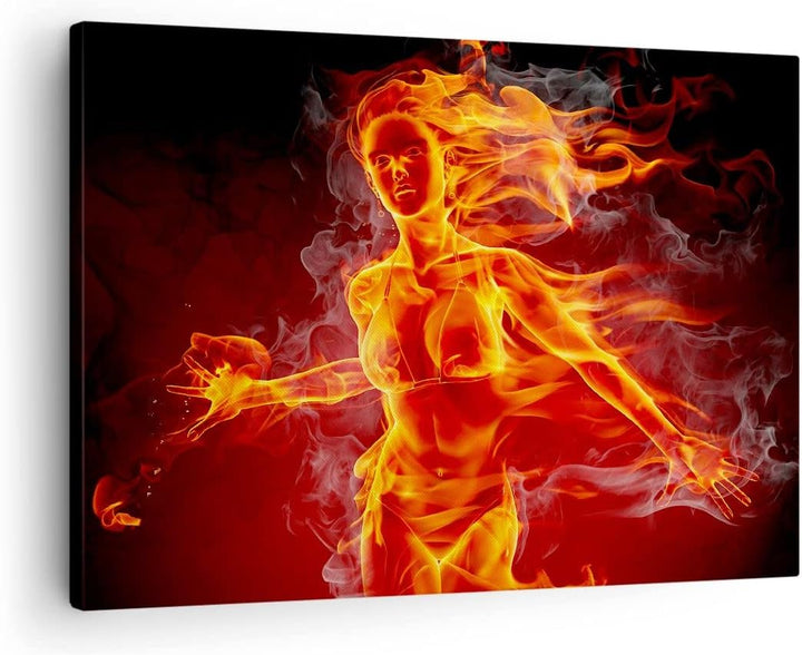 Bilder auf Leinwand Frau Flammen Illustration Leinwandbild 70x50cm Wandbilder Dekoration Wohnzimmer