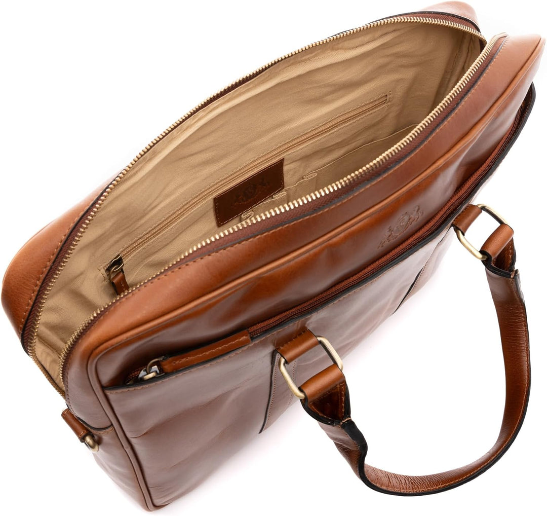 SID & VAIN grosse Laptoptasche schmal echt Leder - 15 Zoll Laptop Business-Tasche Brady gross - Umhä