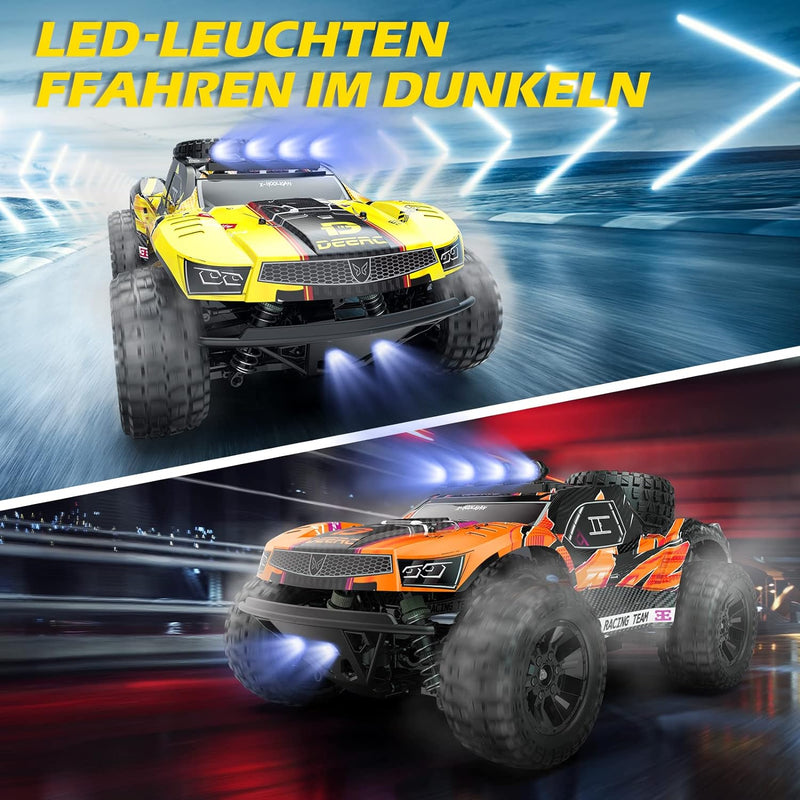 DEERC Ferngesteuerte Auto 1:10 mit Lichtern RC Auto 48km/h 4WD Offroad Hobby Grade Monster Crawler m