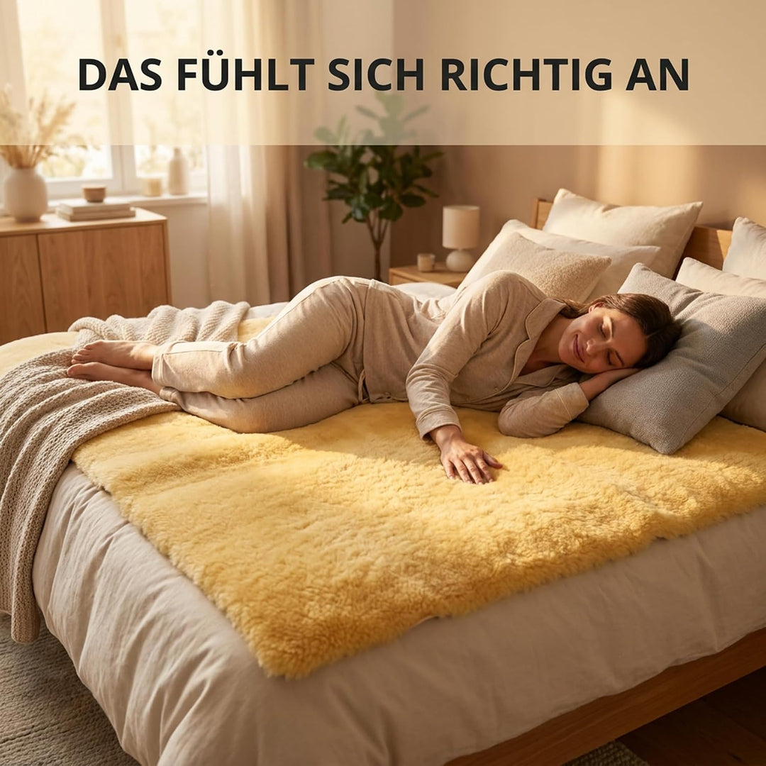 Bettauflage aus hochwertigem Merinolammfell – Besonders atmungsaktiv – Geeignet für Sommer und Winte