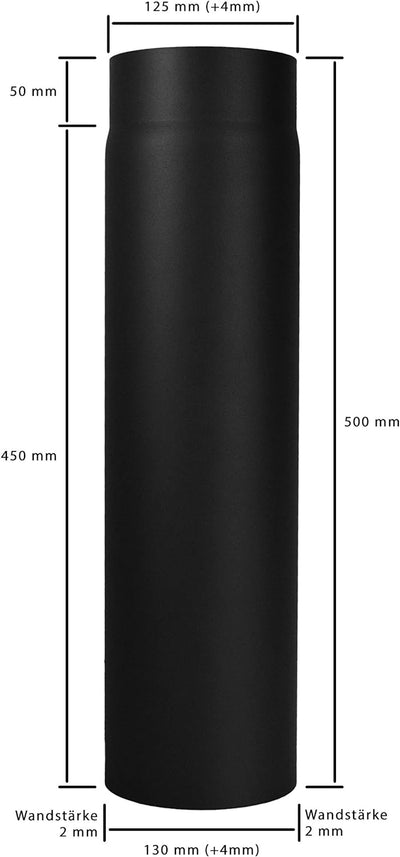 LANZZAS Ofenrohr 500 mm im Durchmesser DN 130 mm, Farbe: schwarz - weitere Rohre aus unserem Sortime