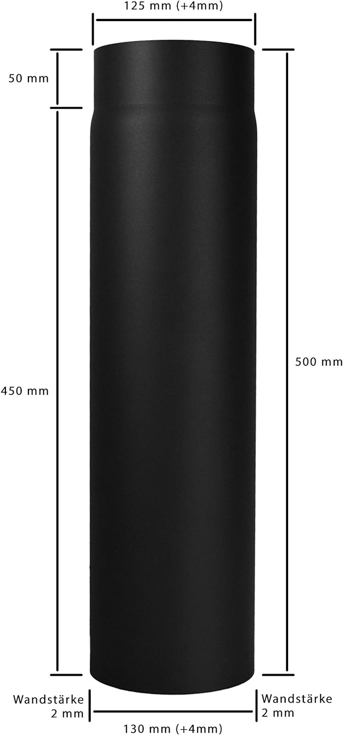 LANZZAS Rauchrohr 500 mm - im Durchmesser Ø 130 mm - Farbe: schwarz - Ofenrohr Verlängerungsrohr