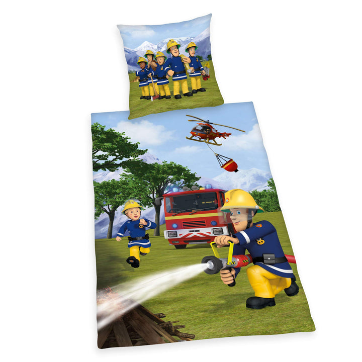 Herding FEUERWEHRMANN SAM Bettwäsche-Set, Wendemotiv, Kopfkissenbezug 80 x 80 cm, Bettbezug 135 x 20
