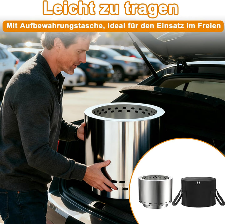 49cm Feuerschale Edelstahl Outdoor, Rauchfreie Feuerstelle für den Garten, Tragbarer Feuerkorb und F