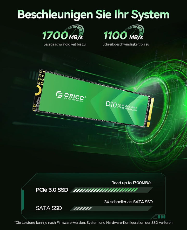 ORICO 128GB M.2 NVMe SSD,TLC NAND Flash,1700MB/s PCIe Gen3x4 M2 2280 SSD, Internes Solid State Laufw