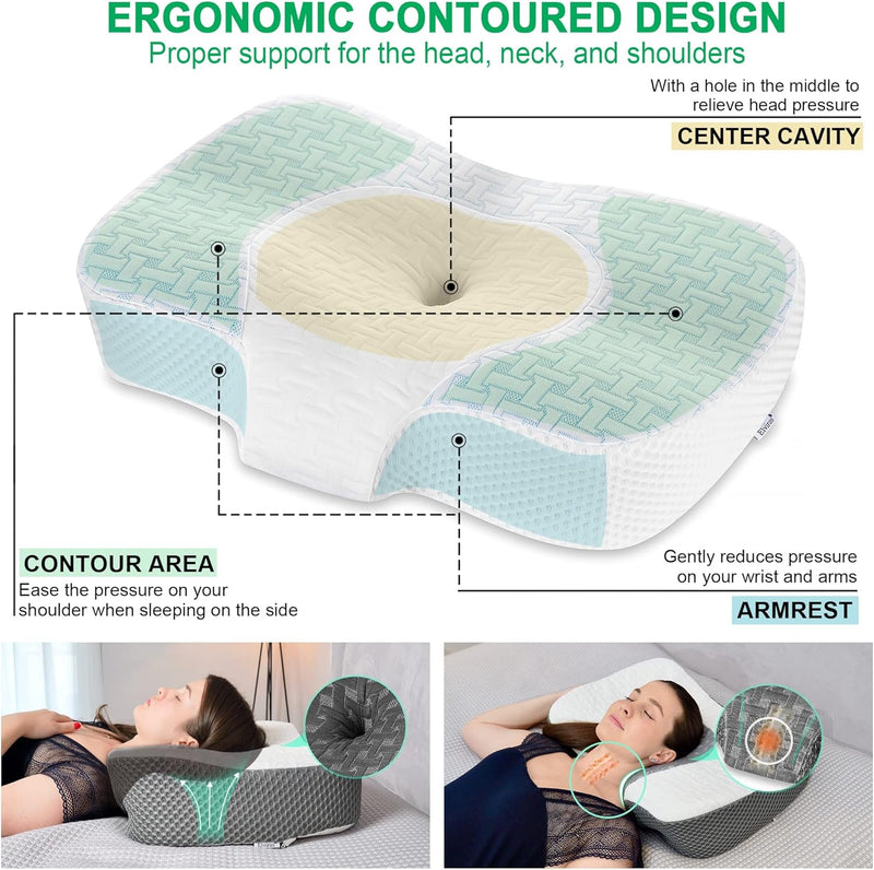 Elviros Zervikale Orthopädisches Kopfkissen aus Memory-Schaum abnehmbares ergonomisches Nackenhörnch