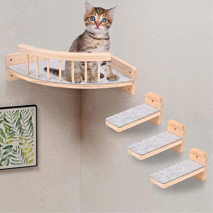 Katzen-Kletterwand-Set mit Eckperch und 3 Stufen, Katzen Wand Klettern Ecke Mit 3 Treppenstufen, Kat