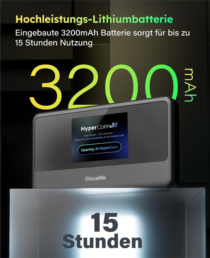 GlocalMe MeowGo 4G Mobiler WLAN Router, DL 390 Mbit/s/UL150 Mbit/s, Mobiles Internet für global 200
