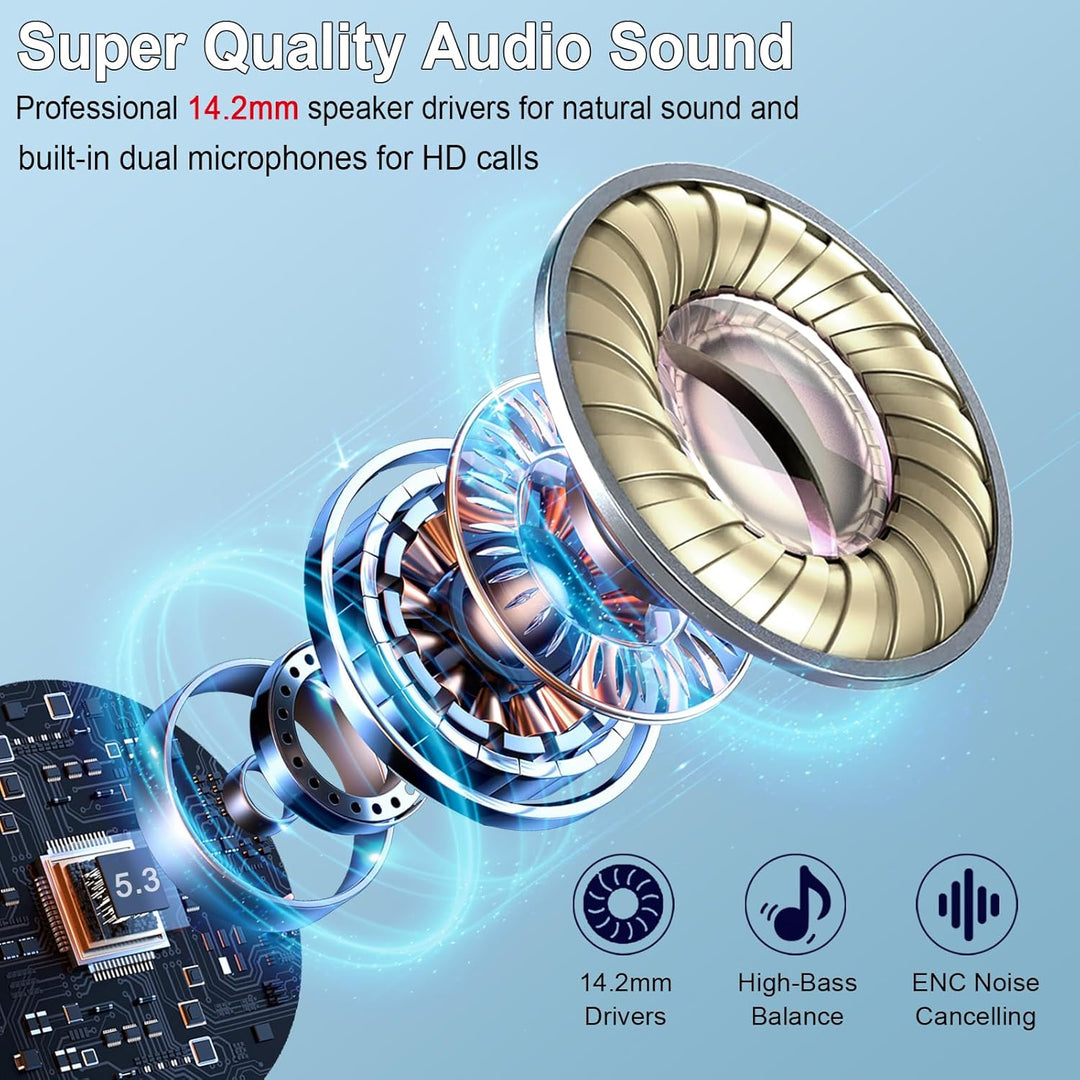 Drsaec Bluetooth 5.4 Kopfhörer, 2025 Neu In Ear Kopfhörer Kabellos Bluetooth 6D Tiefer Bass Kabellos