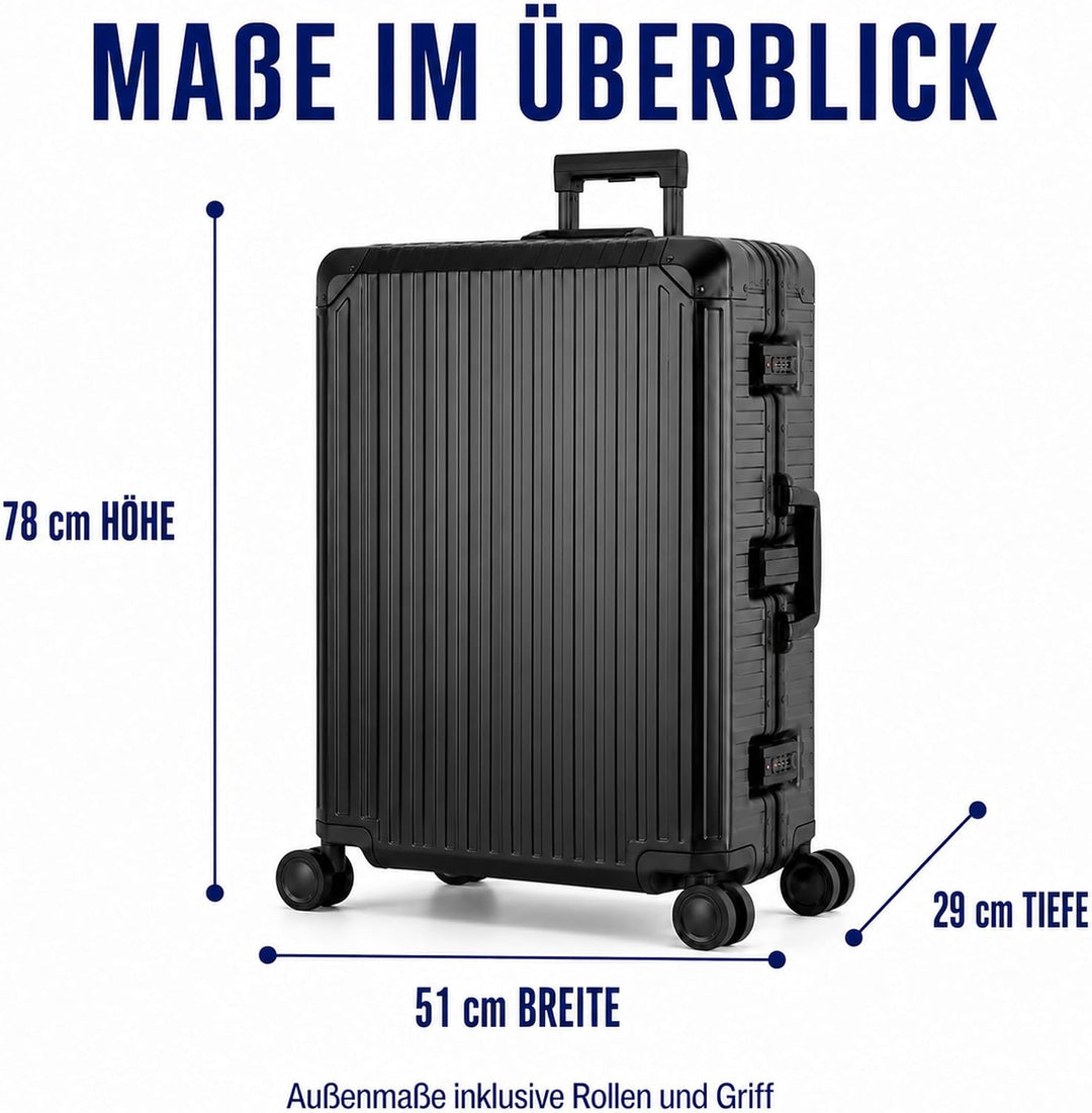 Travelhouse Tokyo 100% Aluminium Koffer 77cm 2X TSA Zahlenschloss 4 Silent Move Doppelräder 360° Rol