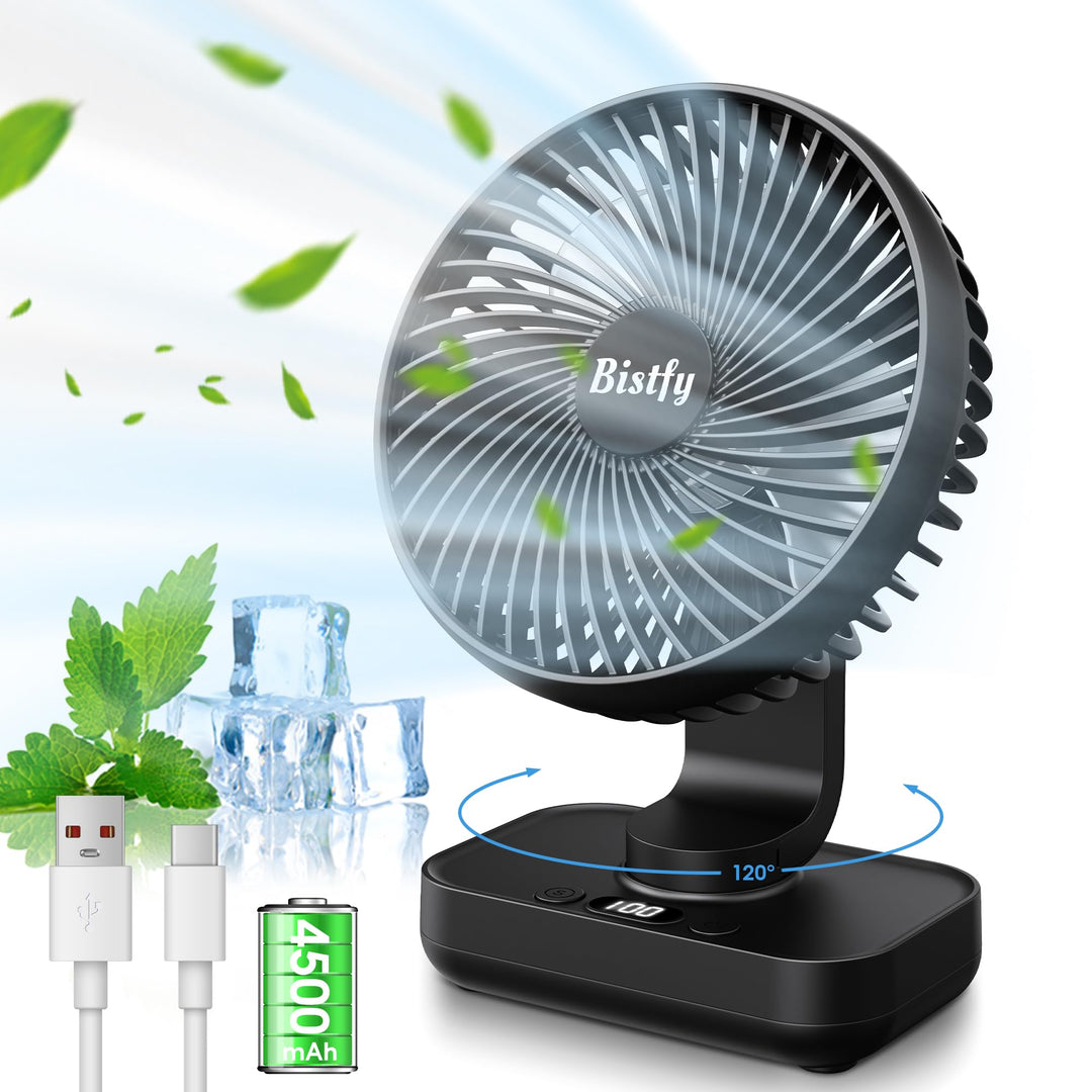 Tischventilator Oszillierend 4500mAh Leise&amp;Starkem Luftstrom Akku Ventilator, 4 Geschwindigkeiten 2A