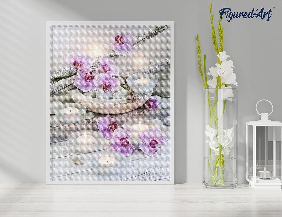 Figured'Art Diamond Painting Erwachsene 40x50cm Ganze Leinwand gerollt Blumen und Kerzen 5D Bilder E