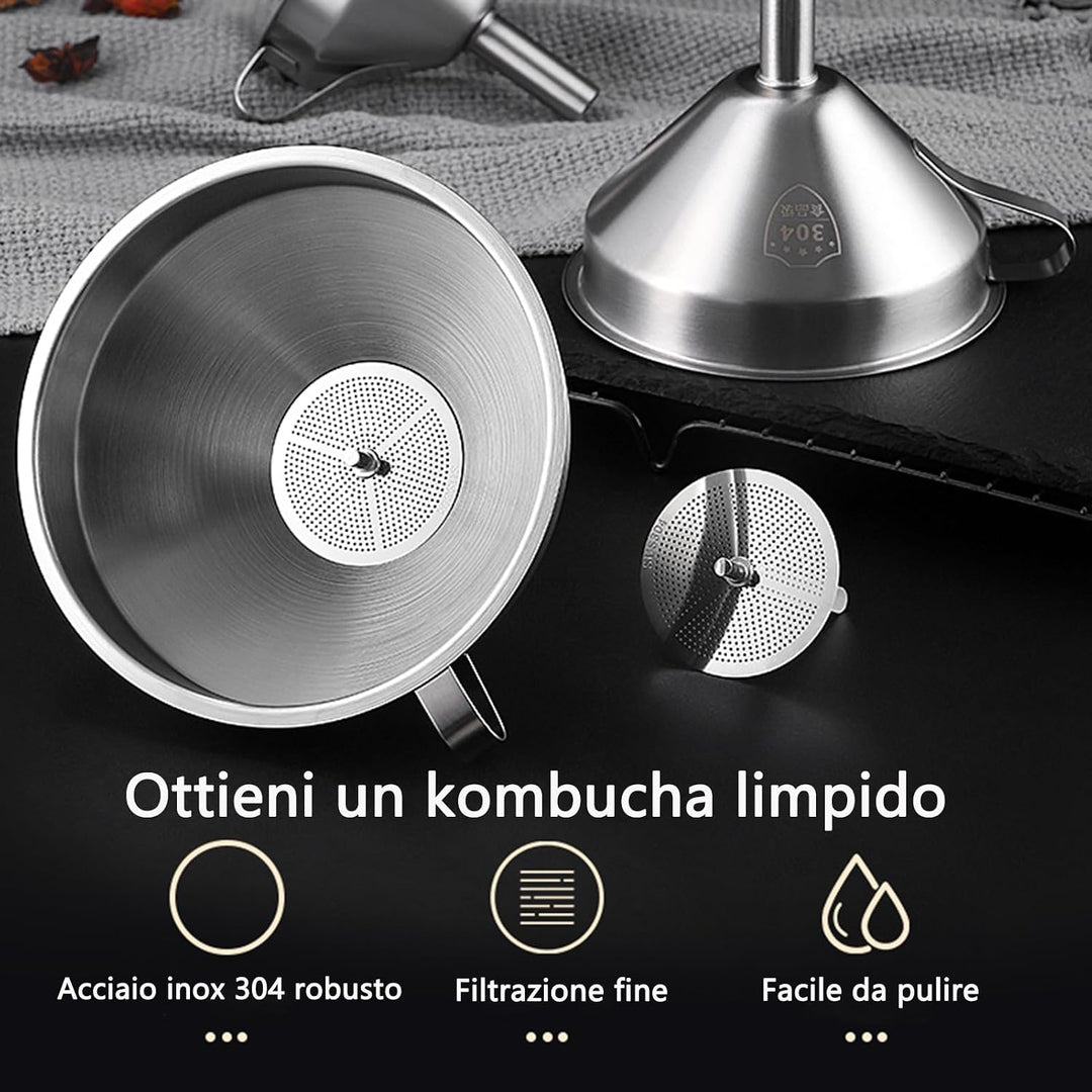 Kombucha Brauset mit 5,5L Glasfermenter & Hahn – Komplett-Set mit Edelstahl-Trichter, Tuch, Temperat