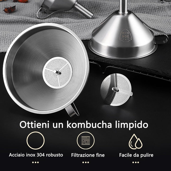 Kombucha Brauset mit 5,5L Glasfermenter & Hahn – Komplett-Set mit Edelstahl-Trichter, Tuch, Temperat