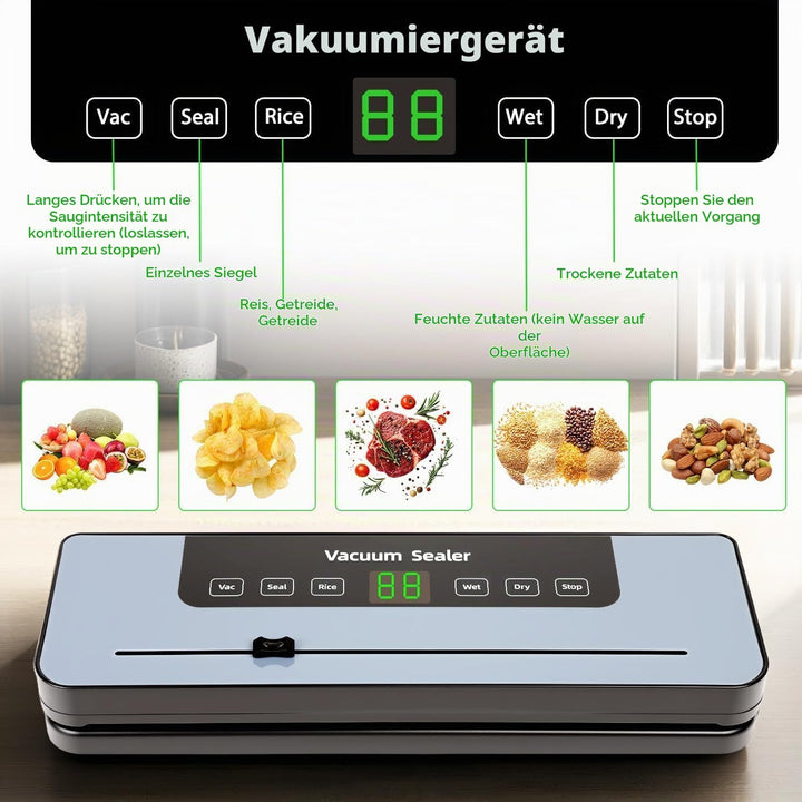 Vakuumiergerät, Vakuumierer mit 50 Vakuumierbeutel, Folienschweissgerät für Lebensmittel mit Cutter