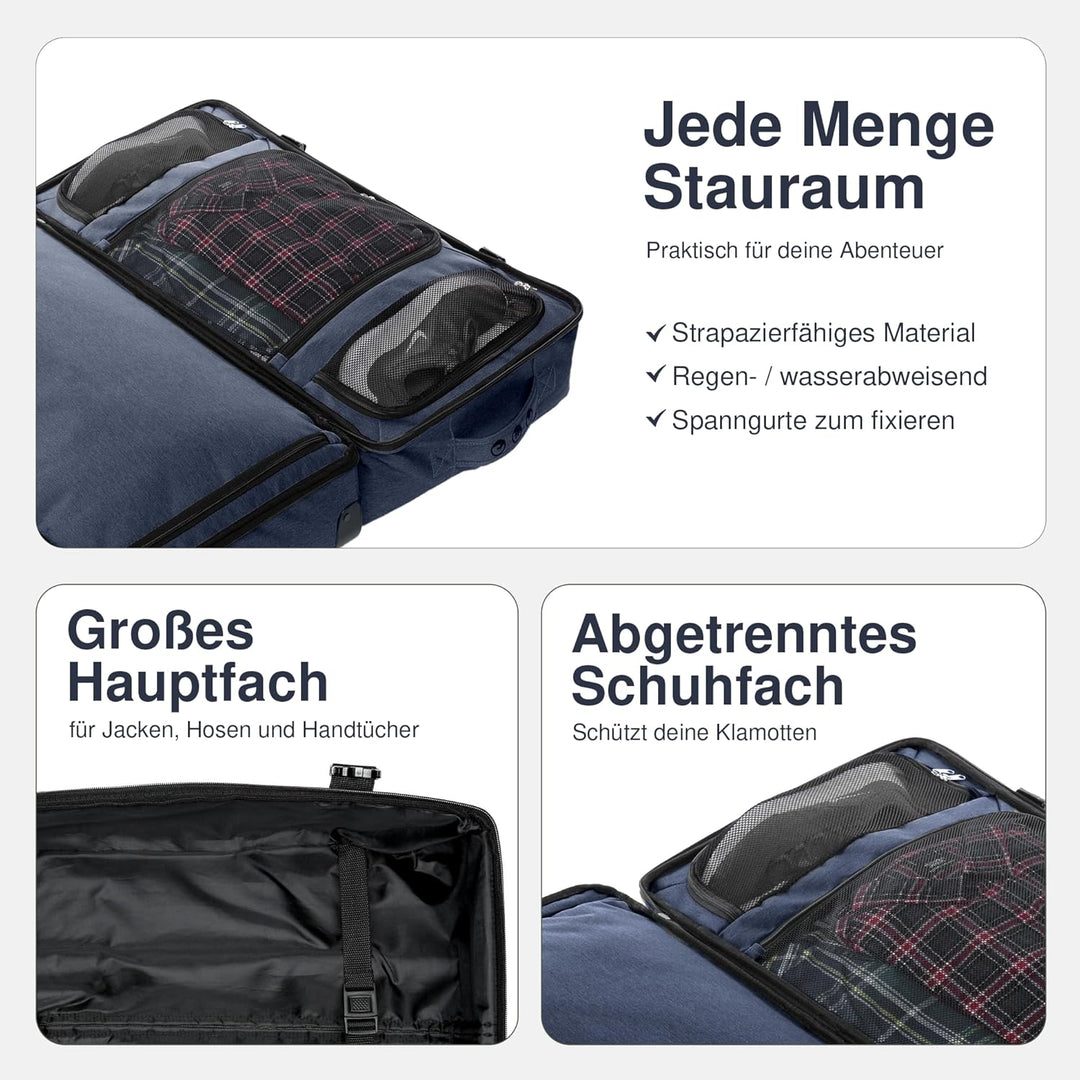 Grosse Reisetasche mit 2 Rollen Kane Rollkoffer 80 cm Koffer Sporttasche Reise-Trolley, recyceltes M