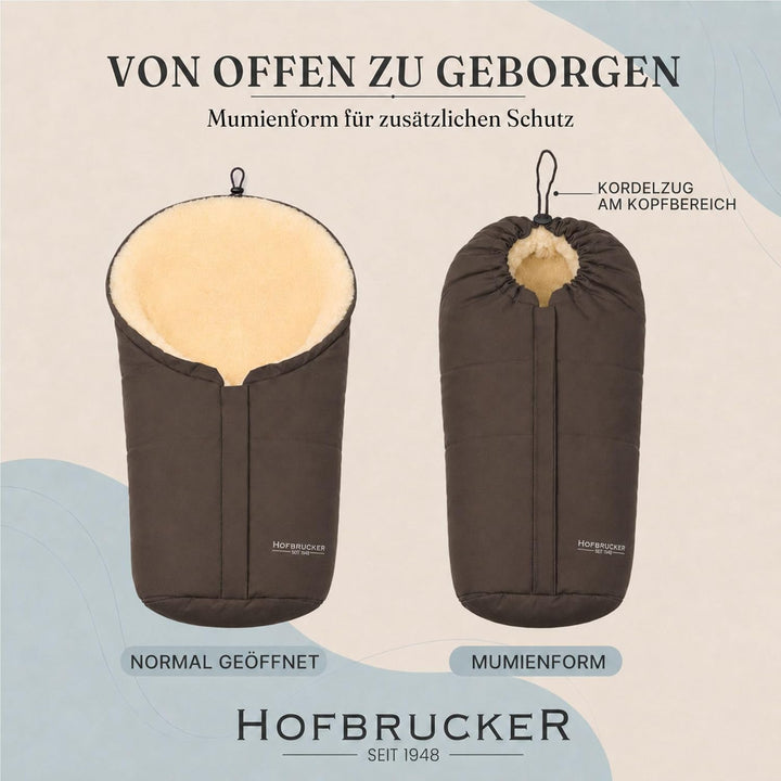 Hofbrucker Lammfell-Fusssack Eskimo für Babyschale, Kinderwagen, Buggy/Universeller Winterfusssack/F