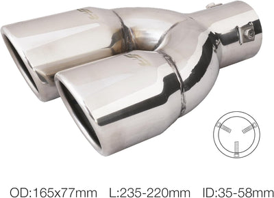 Simoni Racing Auspuffzierstück Doppel Rechts Rund/Schräg Edelstahl - Ø70xL220mm - Anschluss ->58mm