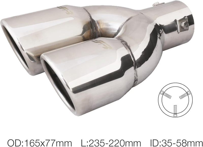 Simoni Racing Auspuffzierstück Doppel Rechts Rund/Schräg Edelstahl - Ø70xL220mm - Anschluss ->58mm