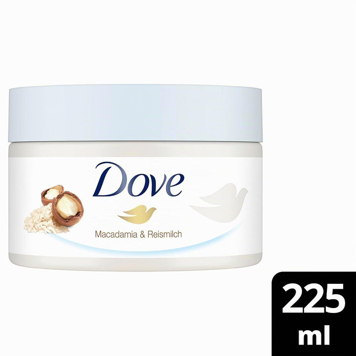 Dove Creme-Dusch-Peeling Macadamia &amp; Reismilch Scrub Körper Peeling für geschmeidige Haut Hautpflege
