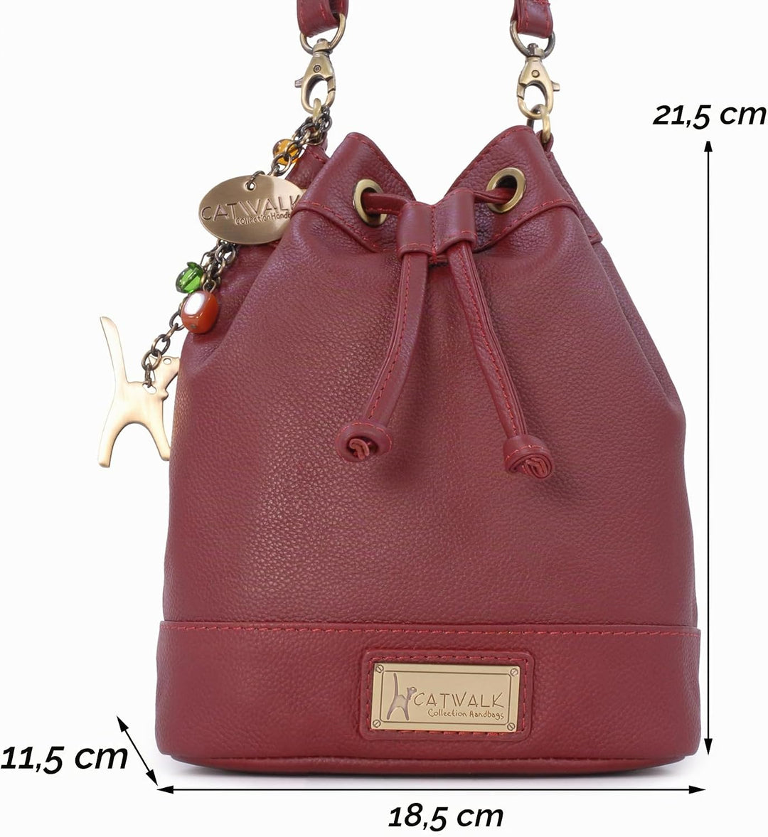 Catwalk Collection Handbags - Leder - Damen Umhängetasche mit Kordelzug - Verstellbaren Gurt - ROCHE