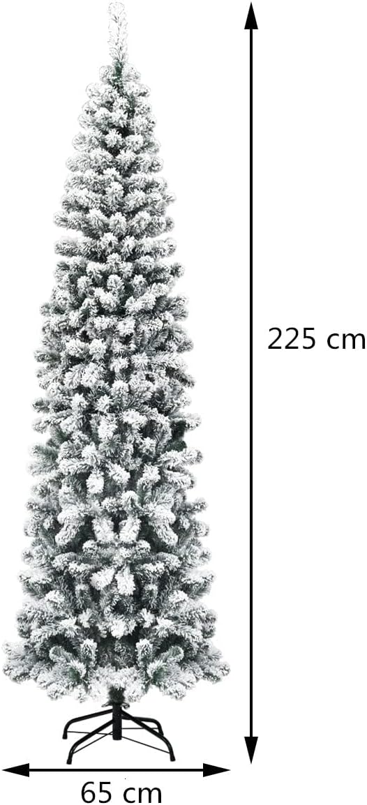 RELAX4LIFE Weisser Bleistift-Weihnachtsbaum 135/180/225 cm, Schneebedeckter Tannenbaum mit Metallstä