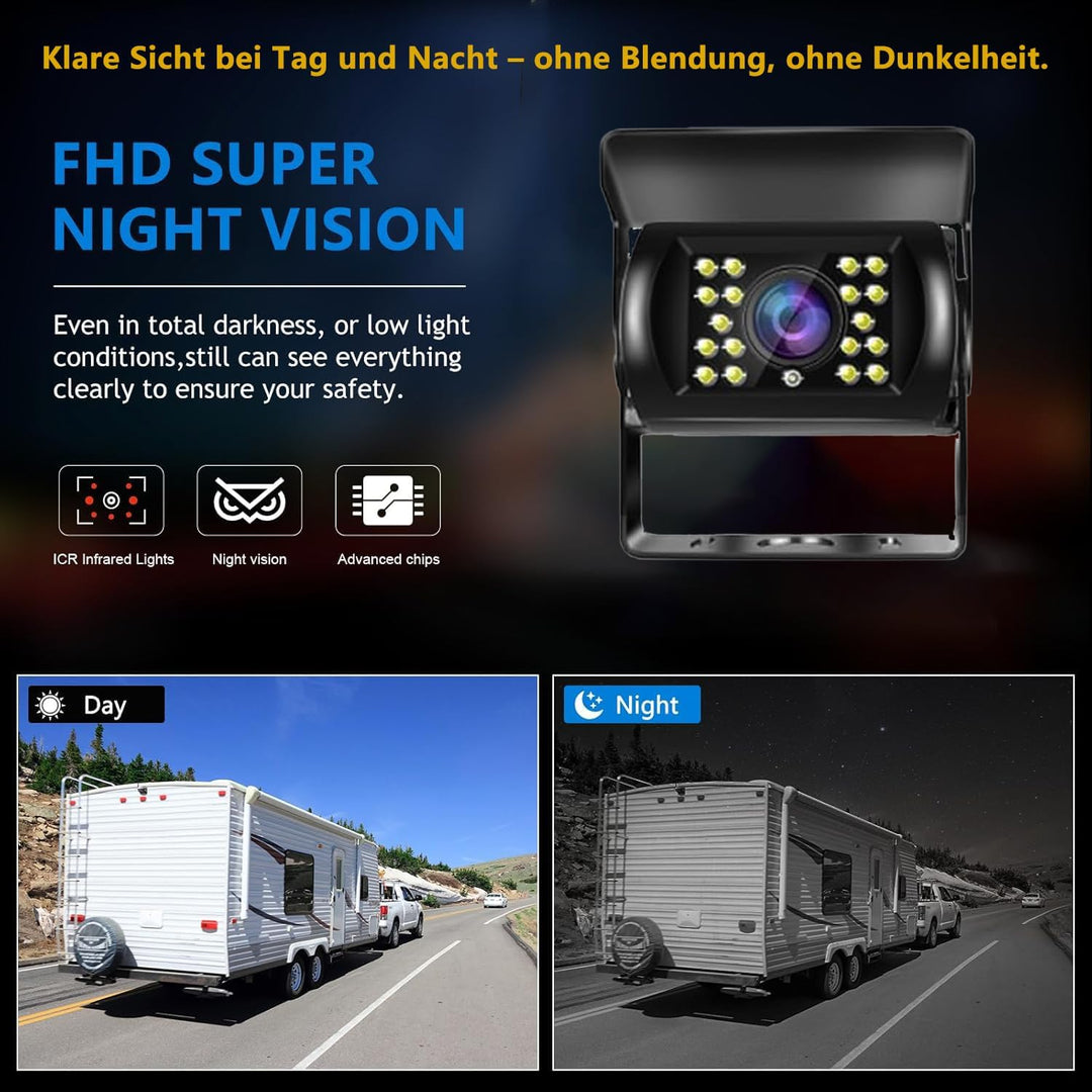 Rückfahrkamera Set mit 7 Zoll Rear View Monitor, IP68 wasserdichte Nachtsicht Auto Backup-Kamera, Ka